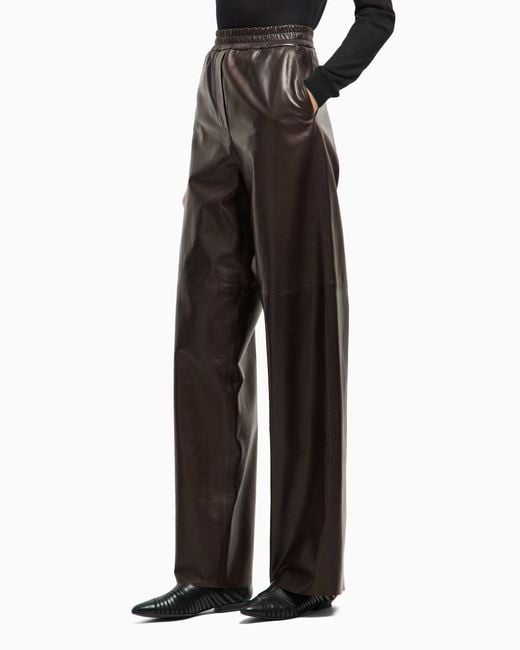 Giorgio Armani Brown Elasticated Wide-Leg Trousers