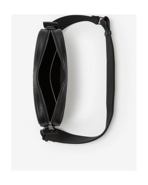 Burberry Black Logo Plaque Checked Messenger Bag for men