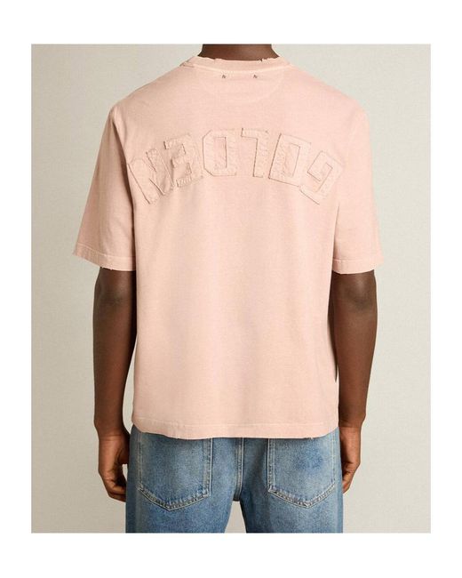 Golden Goose Deluxe Brand Pink Logo Detailed Crewneck T-Shirt for men