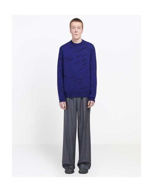 Balenciaga Blue Diagonal Logo Sweater for men