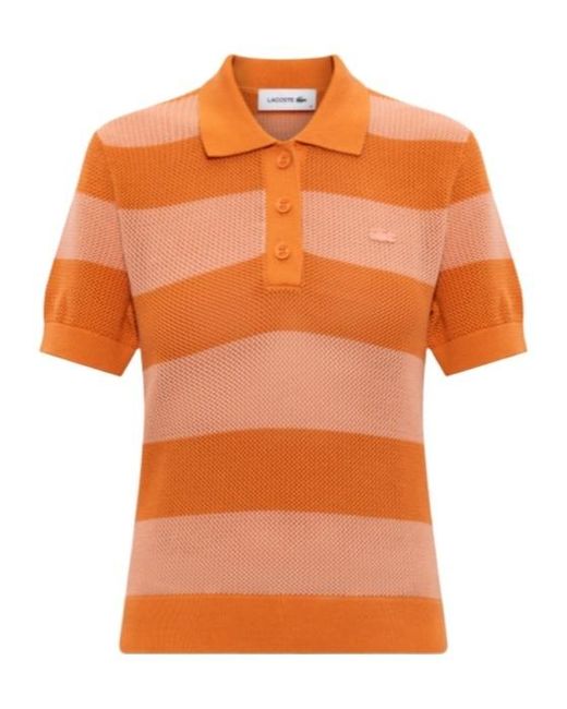Lacoste Orange Striped Knit Polo Shirt