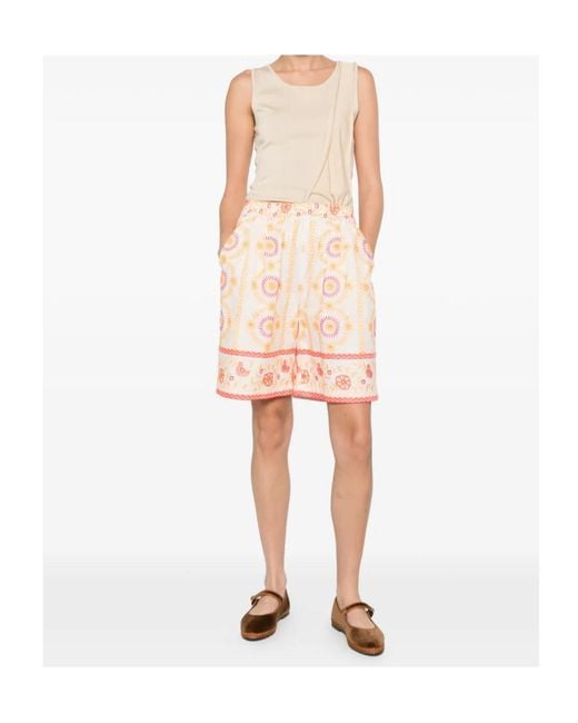 Twinset Natural Floral-Embroidered Shorts