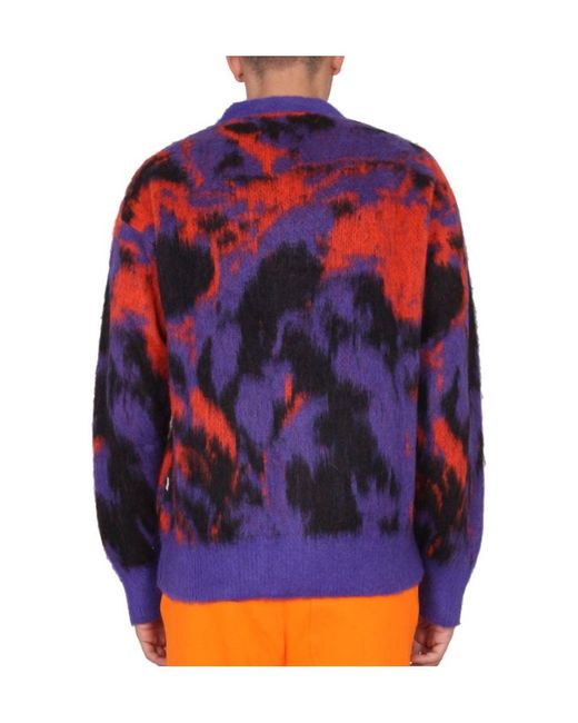 MSGM Blue Abstract Printed Long-Sleeved Cardigan for men