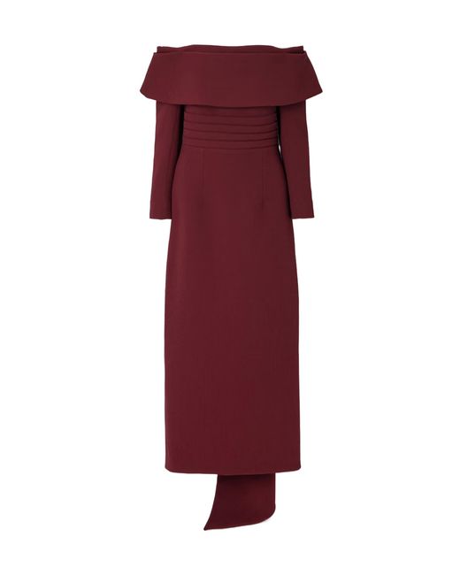 Emilia Wickstead Derika Off-The-Shoulder Pleated Textured-Crepe Gown