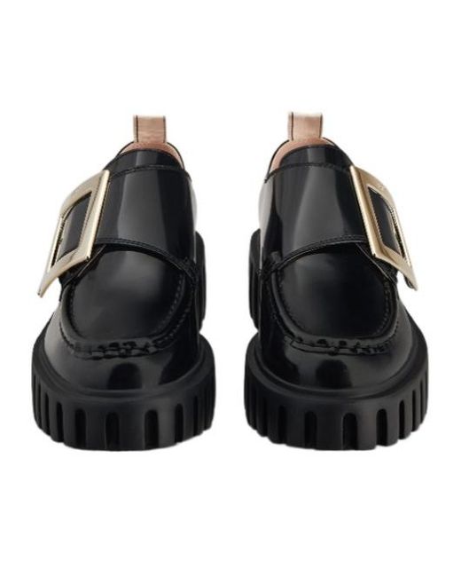 Roger Vivier Black Buckle-Detail Chunky Patent-Leather Loafers