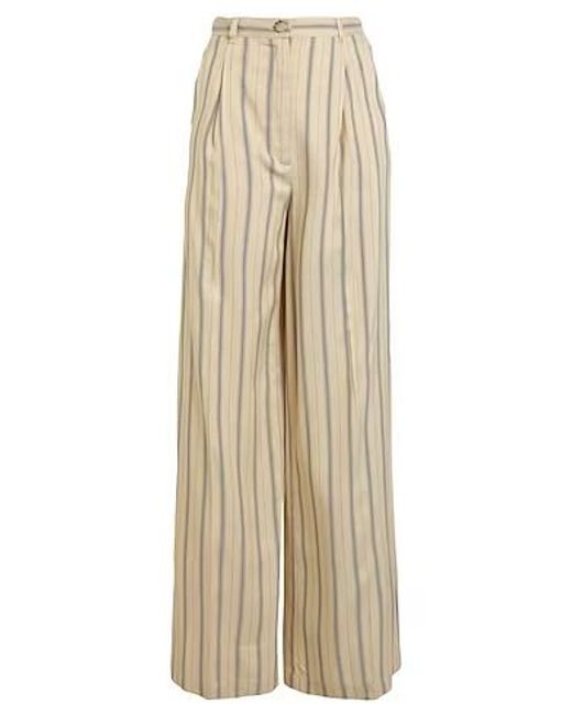 MAX&Co. Natural Striped High-Waisted Wide-Leg Trousers