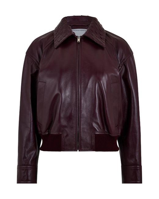 Bottega Veneta Purple Leather Cropped Jacket