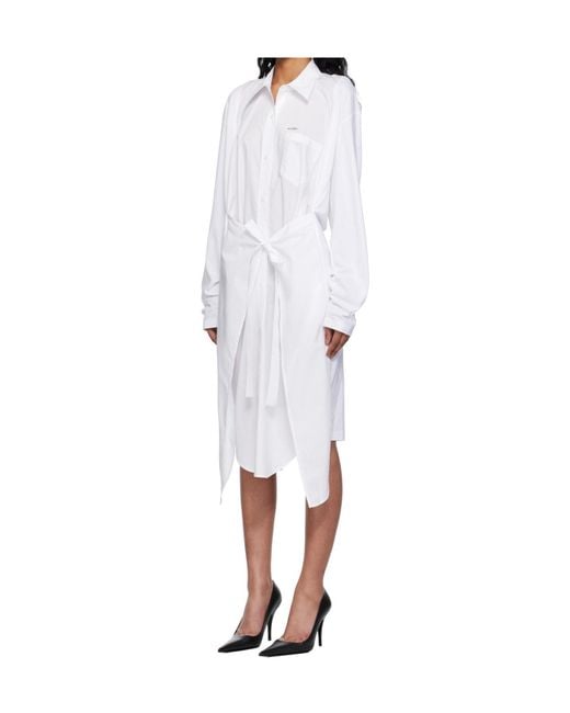Pushbutton White Long-Sleeved Dress