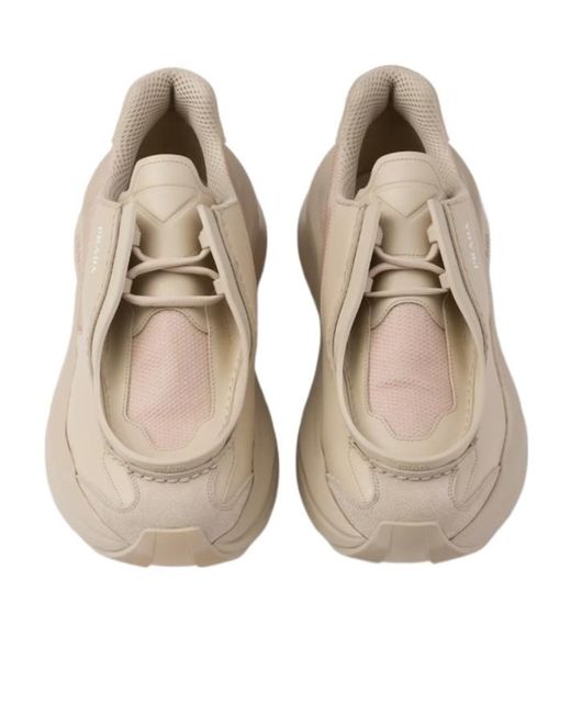 Prada Gray Systeme Brushed Leather Sneakers With Bike Fabric And Suede Elements for men
