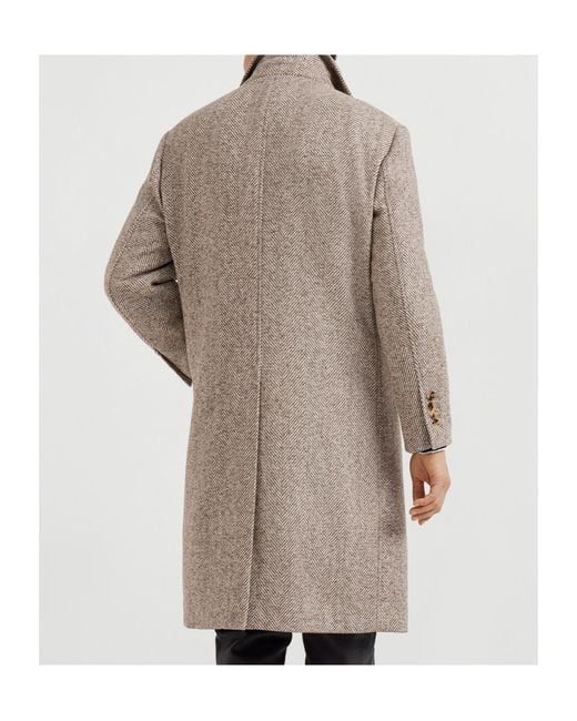 Brunello Cucinelli Brown Chevron-Pattern Single-Breasted Coat for men