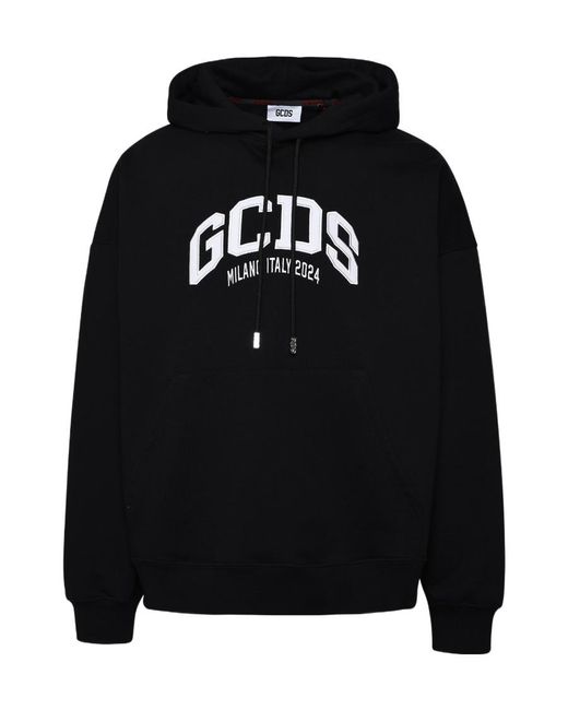 Gcds Black Lounge Logo Cotton Hoodie for men