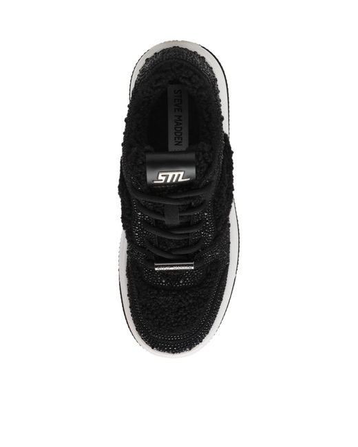 Steve Madden Black Fluffy Rhinestone-Embellished Platform Sneakers
