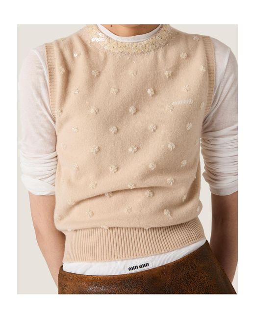 Miu Miu Natural Crewneck Knitted Vest