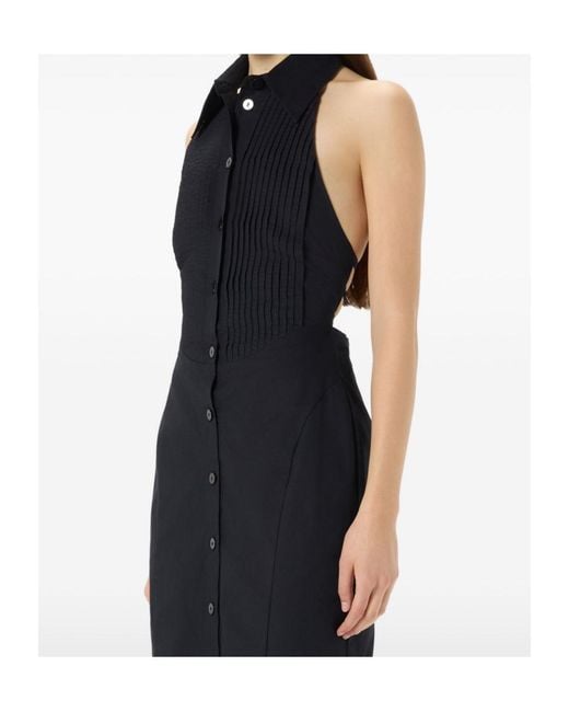 Blumarine Black Plisse Button Midi Dress