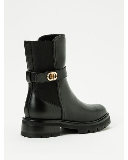 Twinset Black Buckle-Strap Leather Boots