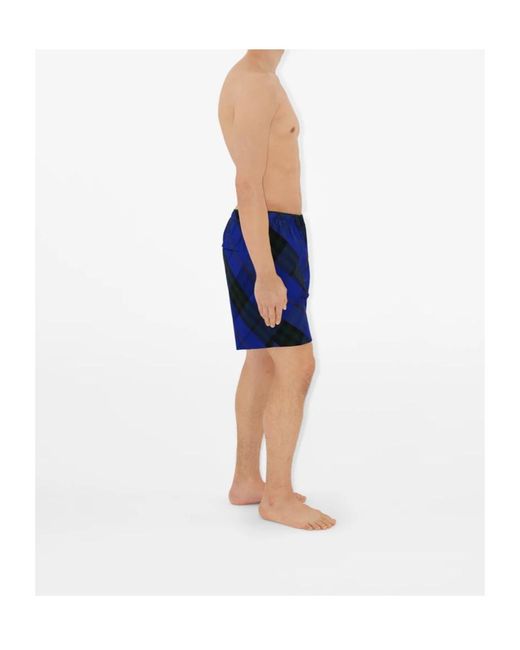 Burberry Blue Checkered Knee-Length Twill Swim Shorts for men