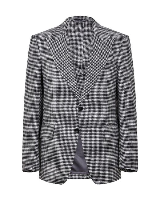 Tom Ford Gray Houndstooth Blazer With Notch Lapels for men