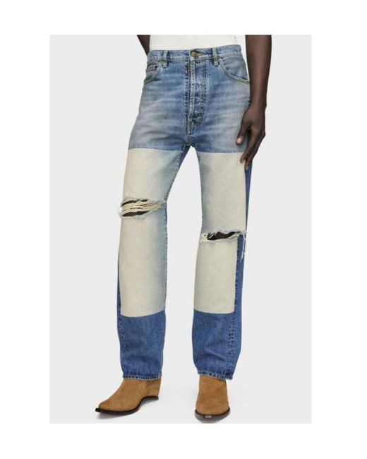 Maison Margiela Blue Patched Panel Straight Jeans for men
