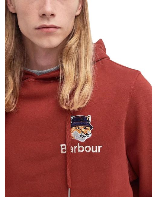 Maison Kitsuné Red Barbour X Maison Kitsun É Fox Hooded Hoodie for men