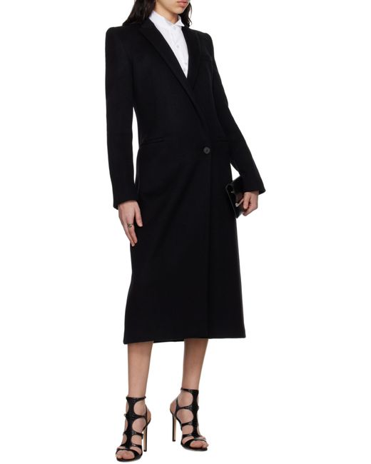 McQueen Black Stacked Shoulder Tailored Coat