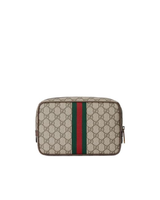 Gucci Gray Web Striped Toiletry Case