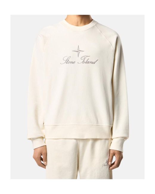 Stone Island White Oversized-Fit Raglan Crewneck Sweatshirt for men