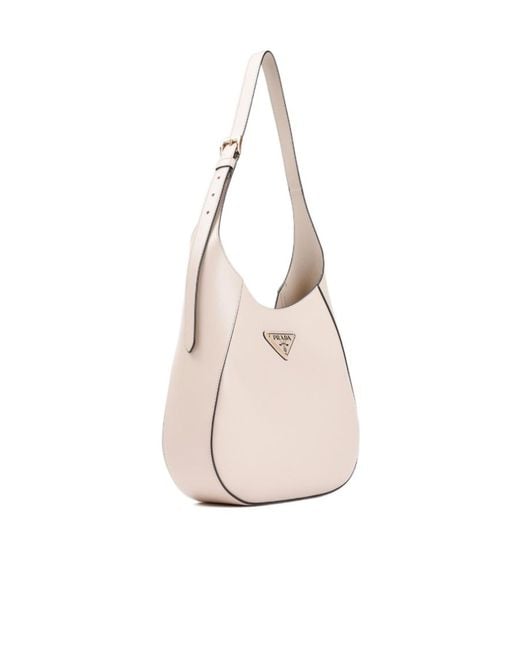 Prada Pink Triangle-Logo Leather Shoulder Bag