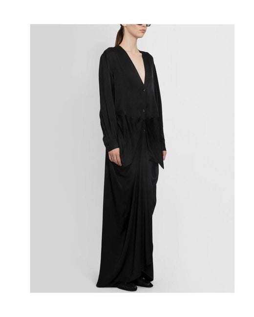 Totême Black Totême V-Neck Knot-Detail Satin Dress