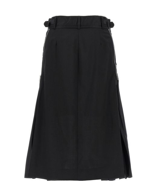 Sacai Black Zip-Detail Pleated Skirt