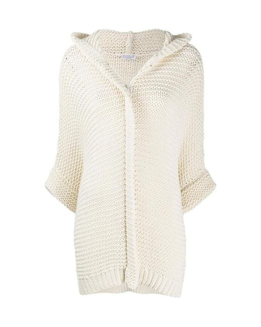 Brunello Cucinelli White Crochet Knit Cotton Hoodie