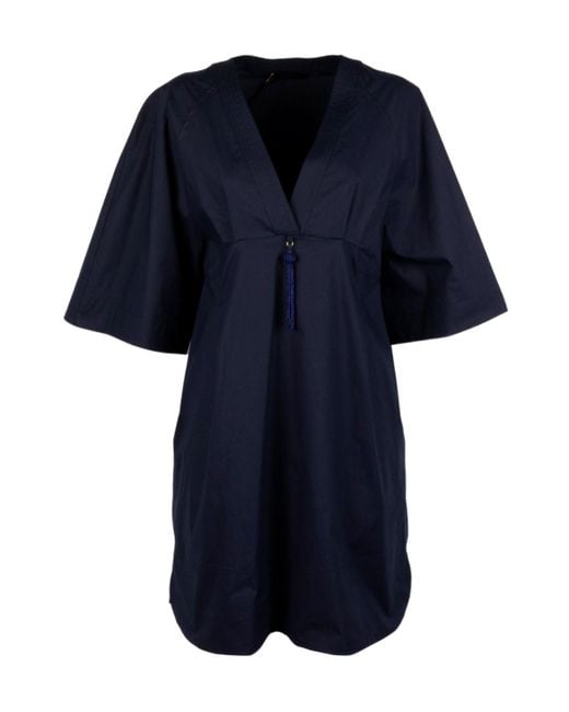 Seventy Blue V-Neck Tassel-Detail Mini Dress