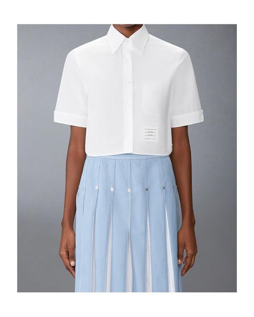 Thom Browne White Logo Patch Cropped Shirt