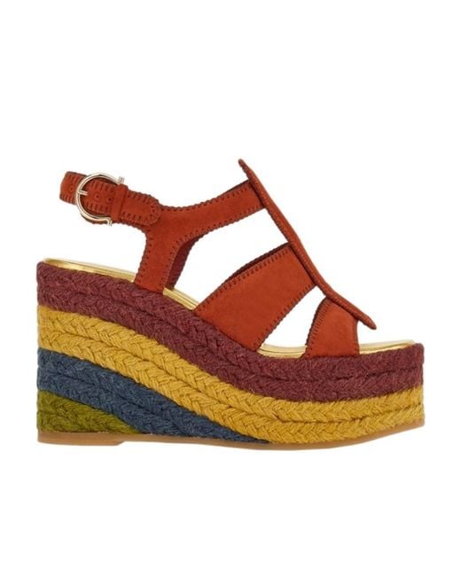 Ferragamo Brown Ankle Strap Wedge Espadrilles