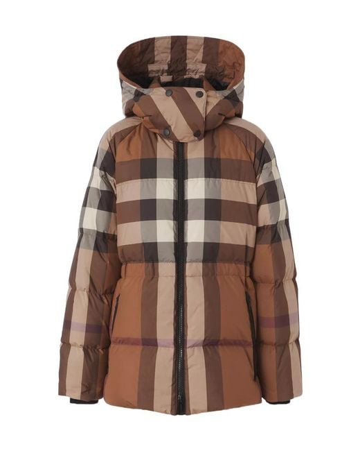 Burberry Brown Vintage Check-Print Hooded Puffer Jacket