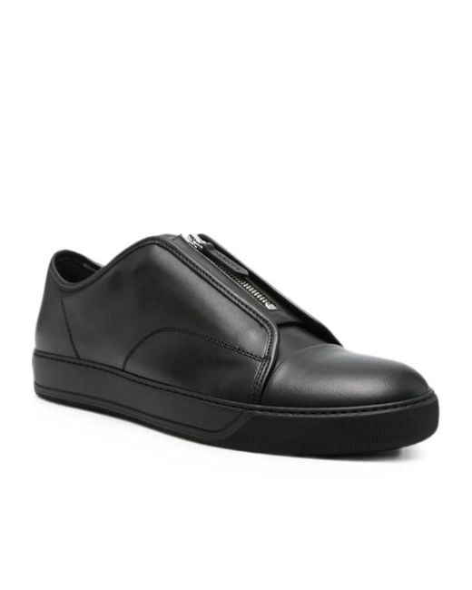 Lanvin Black Zip-Front Leather Sneakers for men