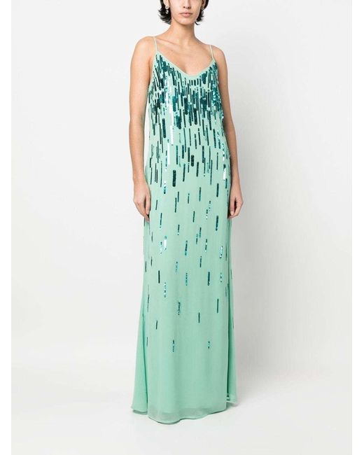 Amen Green Embellished V-Neck Dresses