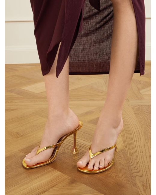 AMINA MUADDI Juliette 95 Metallic Leather Thong Sandals