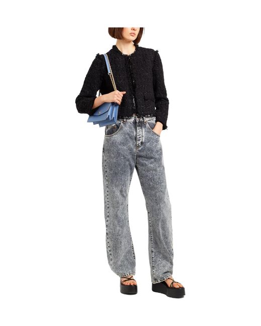 Tory Burch Black Solid-Color Pocketless Tweed Blazer