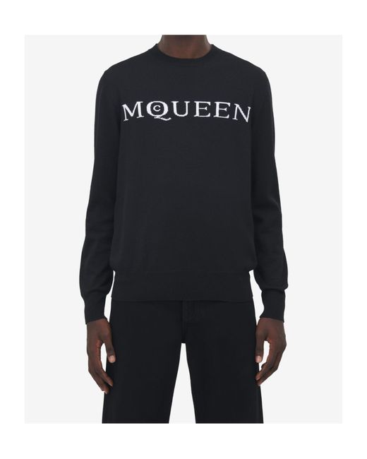 McQueen Blue Merino Wool Logo Sweater for men