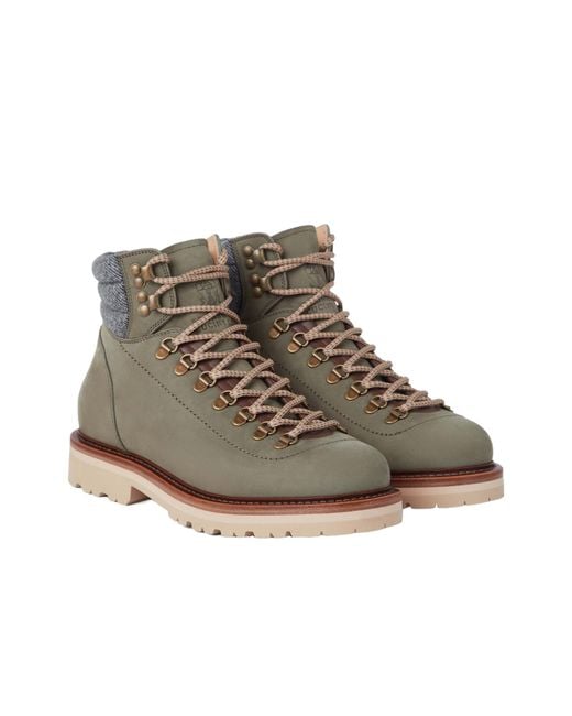 Brunello Cucinelli Brown Round Toe Lace-Up Boots for men