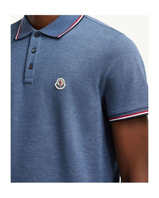 Moncler Blue Logo Patch Short-Sleeved Polo Shirt for men