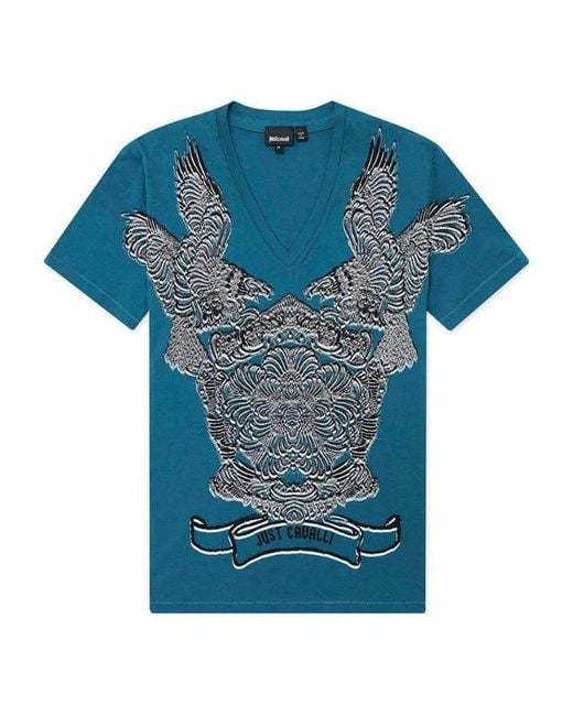 Just Cavalli Blue V-Collar Short-Sleeved T-Shirt for men