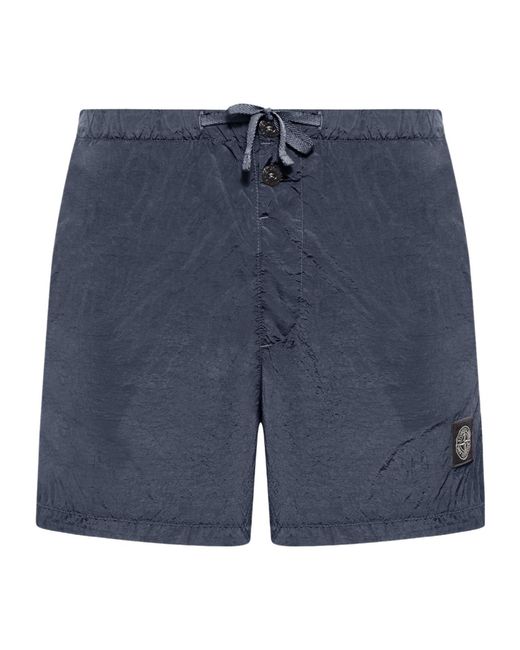 Stone Island Blue Compass Logo-Patch Swim Shorts for men