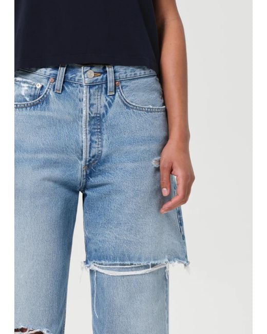 Agolde Blue Distressed Straight-Leg Jeans