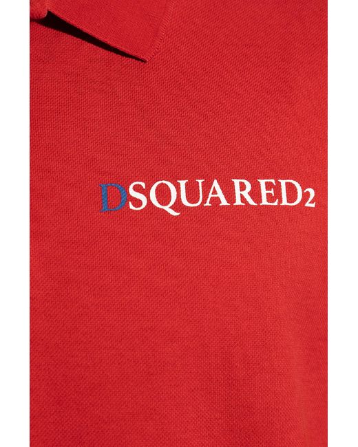 DSquared² Red Logo-Printed Short-Sleeved Polo Shirt for men
