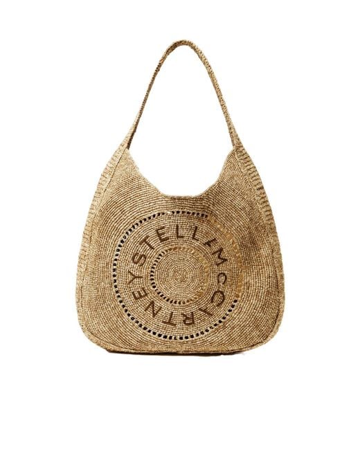 Stella McCartney Natural Logo Large Crochet Hobo Bag
