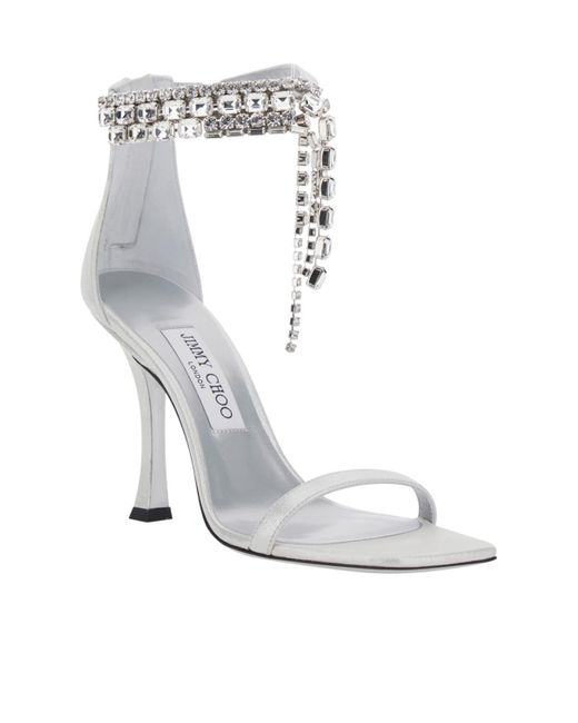 Jimmy Choo White 100Mm Verity Embellished Heeled Sandals