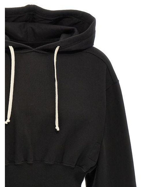 Rick Owens Black Tatlin Drawstring Cropped Hoodie