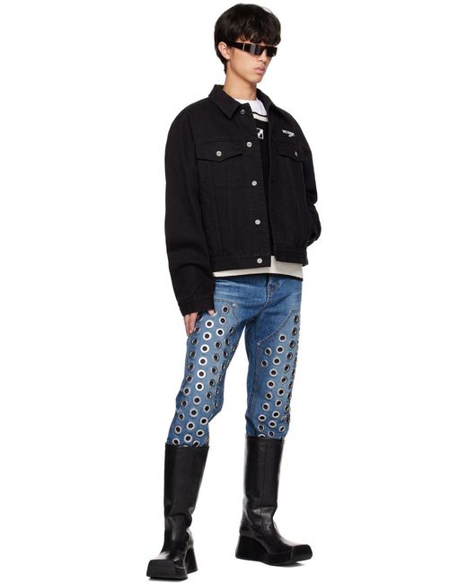 we11done Black Print Denim Jacket for men