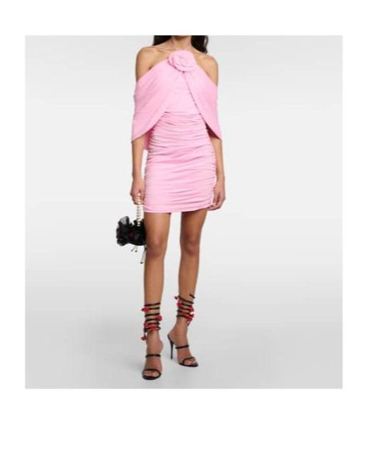 Magda Butrym Pink Floral-Appliqué Off-Shoulder Wrap Dress